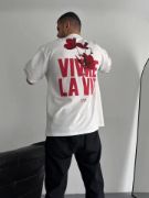 Baskılı Oversize Bisiklet Yaka T-shirt - Beyaz resmi